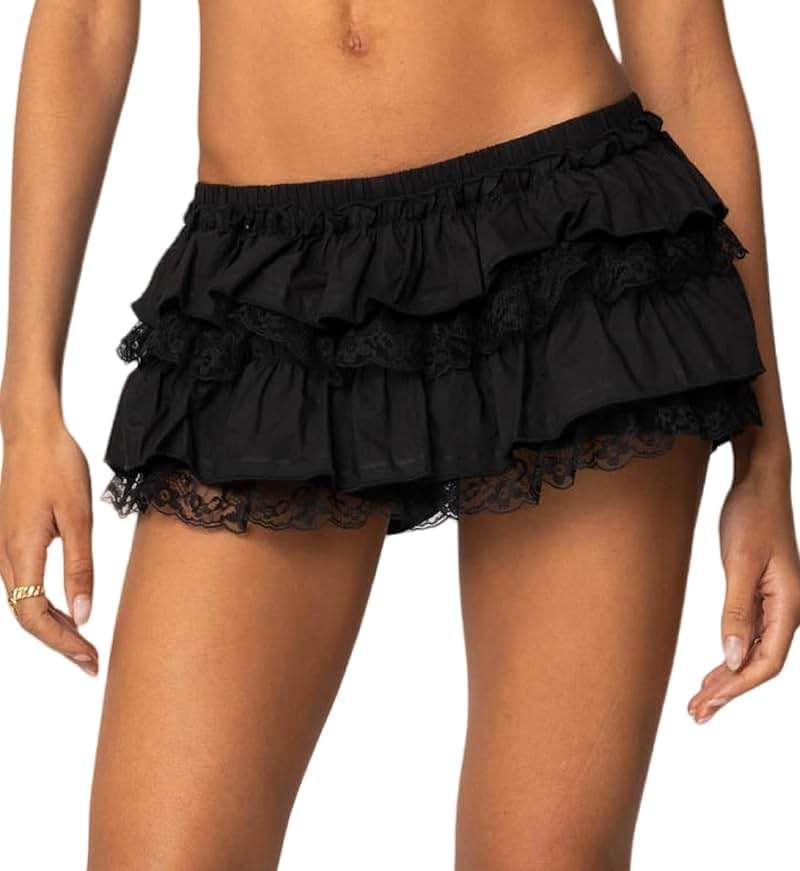 Seyumixi Women Lace Ruffle Bloomer Skirt Frill Tiered Short Skater Skirts Cute Layered Flowy A Line Mini Underskirt - Image 1