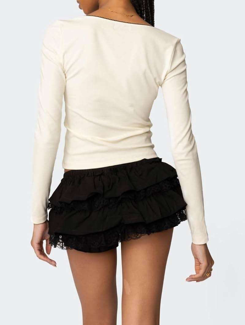 Seyumixi Women Lace Ruffle Bloomer Skirt Frill Tiered Short Skater Skirts Cute Layered Flowy A Line Mini Underskirt - Image 6
