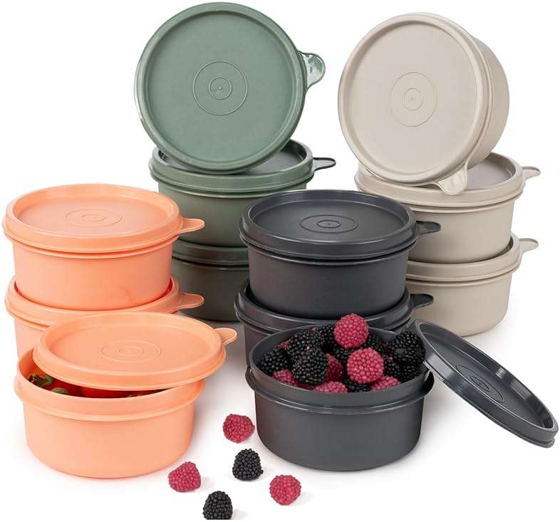 chedi 9 oz Small Round Food Storage Containers with Lids Set of 12 (24 Pieces), Airtight Leakproof Reusable BPA-Free Plastic, Snack & Meal Prep Bowls, Portable Bento Box for Kitchen, Picnic, Office - Image 1