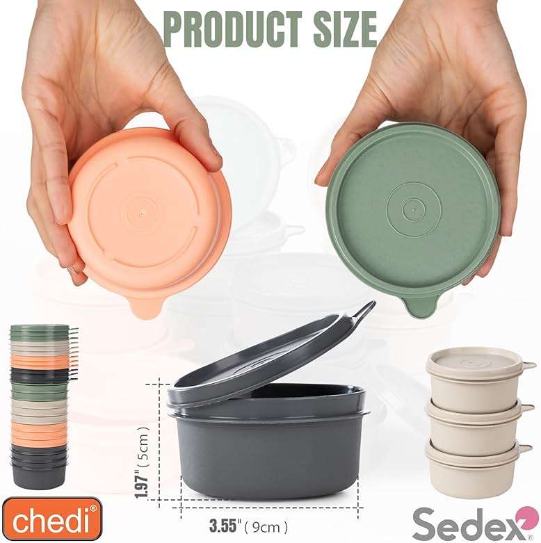 chedi 9 oz Small Round Food Storage Containers with Lids Set of 12 (24 Pieces), Airtight Leakproof Reusable BPA-Free Plastic, Snack & Meal Prep Bowls, Portable Bento Box for Kitchen, Picnic, Office - Image 3
