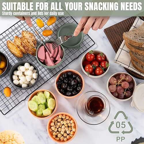 chedi 9 oz Small Round Food Storage Containers with Lids Set of 12 (24 Pieces), Airtight Leakproof Reusable BPA-Free Plastic, Snack & Meal Prep Bowls, Portable Bento Box for Kitchen, Picnic, Office - Image 5