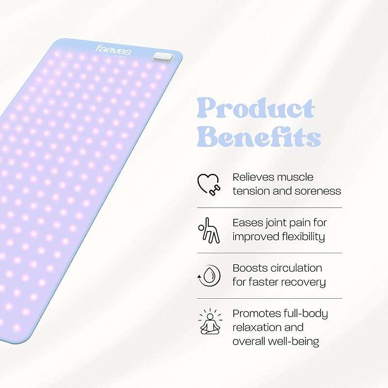 Faeves By Céleste Revitalizing LED Yoga Mat, Built-In LED Lights, Support Muscle Recovery, Improves Skin Texture and Circulation, Red & Blue Light Pad - Image 2