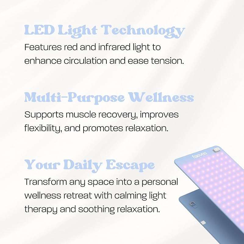 Faeves By Céleste Revitalizing LED Yoga Mat, Built-In LED Lights, Support Muscle Recovery, Improves Skin Texture and Circulation, Red & Blue Light Pad - Image 6