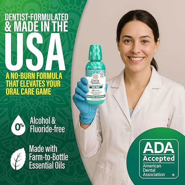 GuruNanda Fresh Breath Mouthwash – 12-Hour Fresh Breath & Helps Fight Bad Breath – ADA Accepted, Alcohol & Fluoride-Free Oral Rinse, Wild Mint - 16 oz, Pack of 2 - Image 2