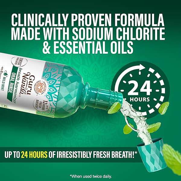 GuruNanda Fresh Breath Mouthwash – 12-Hour Fresh Breath & Helps Fight Bad Breath – ADA Accepted, Alcohol & Fluoride-Free Oral Rinse, Wild Mint - 16 oz, Pack of 2 - Image 3