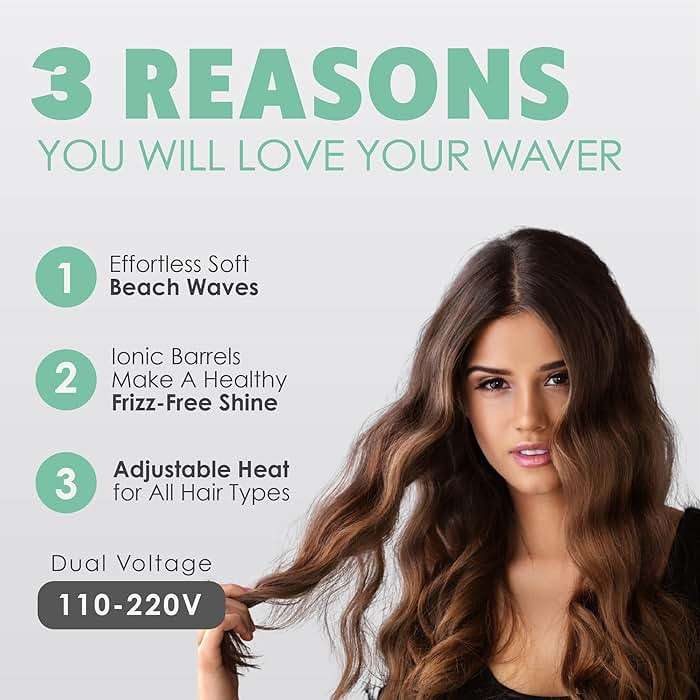 MINT Double Barrel Mermaid Hair Waver for Long Hair | Ionic Deep Waver Tool Creates Volume & Large Beach Waves | Wave Crimper Tool | Waving Iron with Adjustable Temperature - Image 3