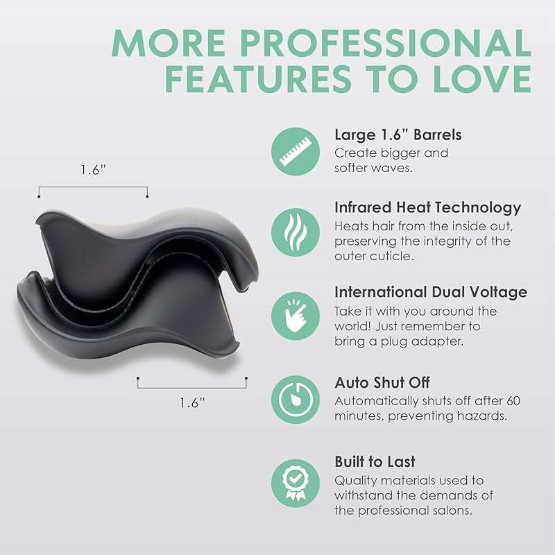MINT Double Barrel Mermaid Hair Waver for Long Hair | Ionic Deep Waver Tool Creates Volume & Large Beach Waves | Wave Crimper Tool | Waving Iron with Adjustable Temperature - Image 6