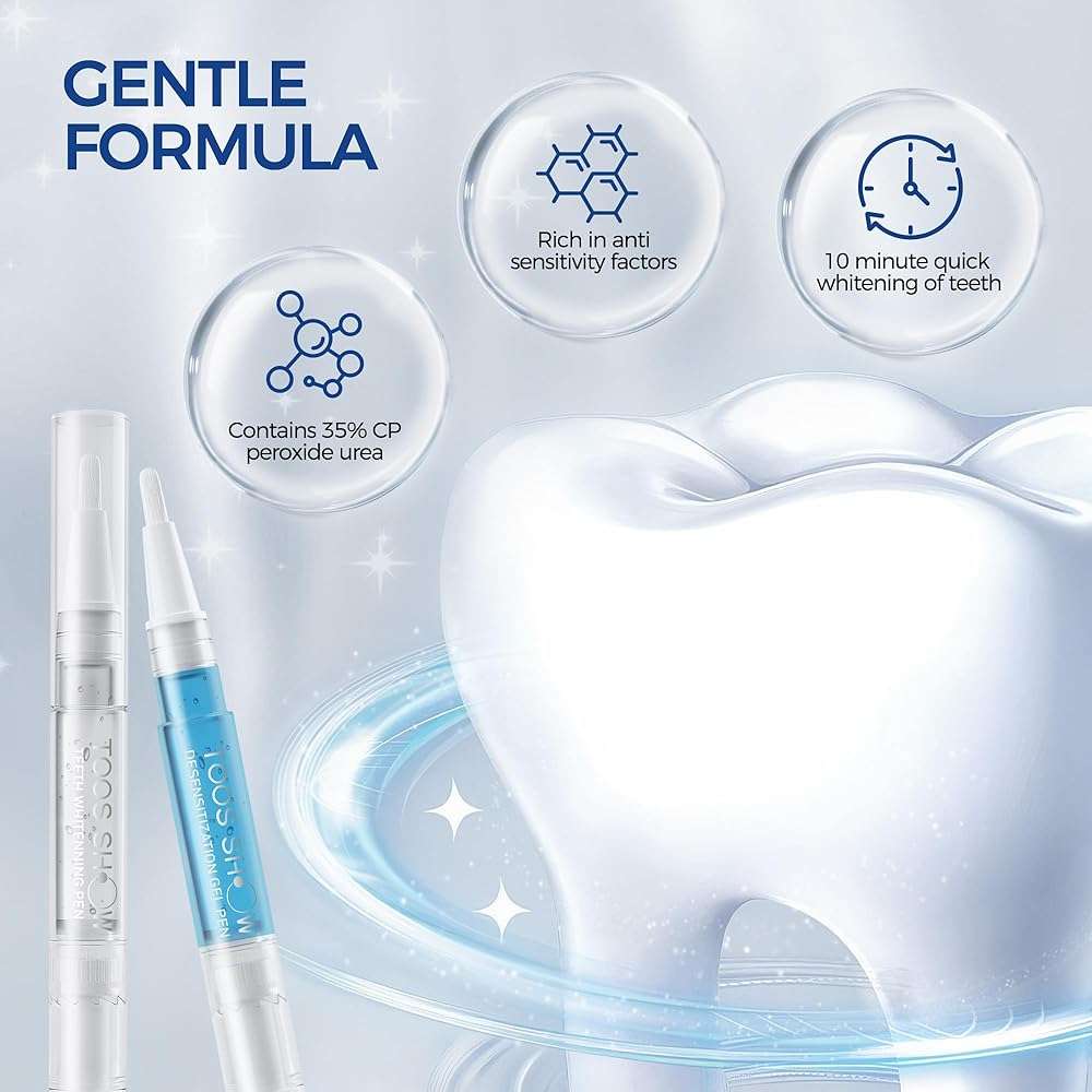 Teeth Whitening Kit for Sensitive Teeth,with 4 x 35% CP Pen & 1 Remineralization Pen,LED Accelerator Light Non,Tooth Whitener Professional Oral Care Gently Yet Effectively Removes Stains - Image 2