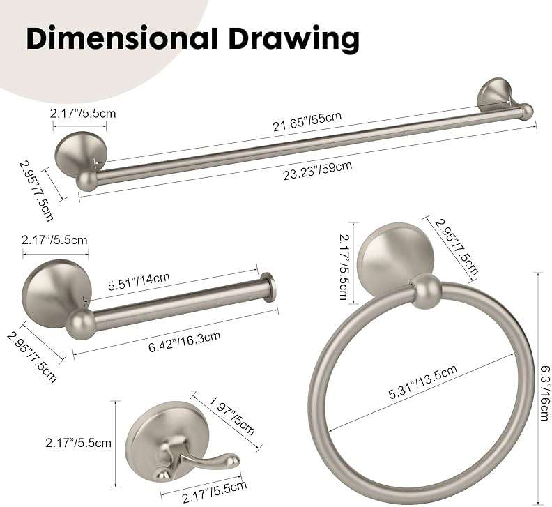 Ntipox 4-Piece Brushed Nickel Bathroom Hardware Accessories Set, 24 Inch Towel Bar, Towel Rack, Bathroom Towel Holder - Image 3