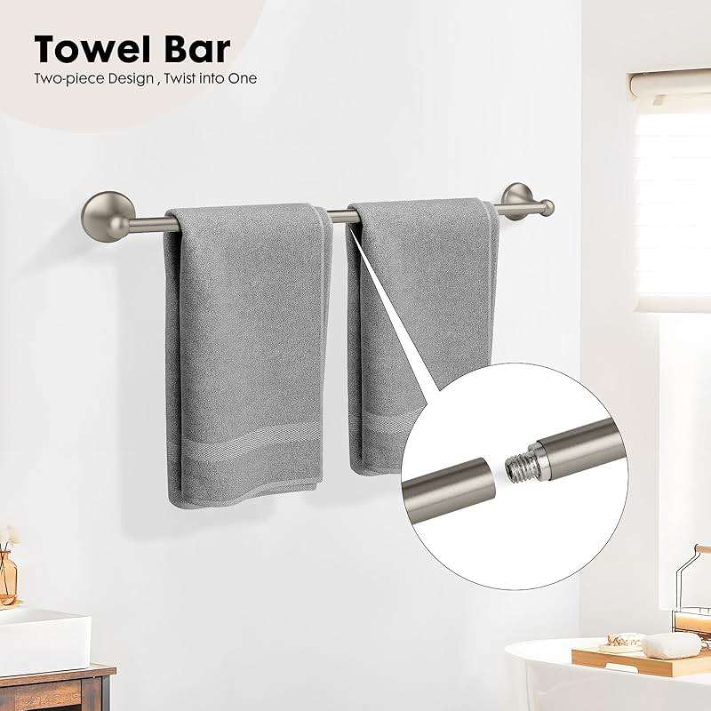 Ntipox 4-Piece Brushed Nickel Bathroom Hardware Accessories Set, 24 Inch Towel Bar, Towel Rack, Bathroom Towel Holder - Image 4