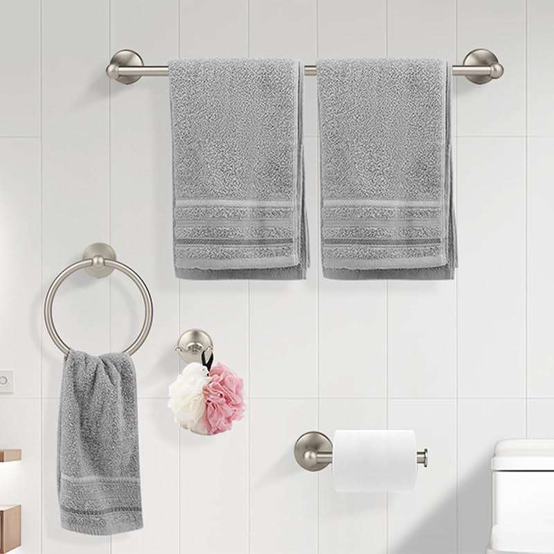 Ntipox 4-Piece Brushed Nickel Bathroom Hardware Accessories Set, 24 Inch Towel Bar, Towel Rack, Bathroom Towel Holder - Image 7