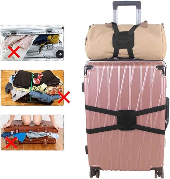Luggage Straps Bag Bungees for Add a Bag Easy to Travel Suitcase Elastic Strap Belt (Black Luggage strap-1PCS) - Image 2