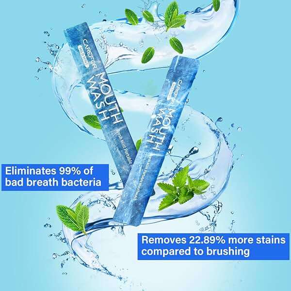 CAREFOR Mouthwash Travel Size, Portable Fresh Breath Mouthwash, Alcohol-Free, ICY Mint Flavor, Mini Pack – to Go for On-The-Go Freshness, Bulk Packets 0.41 Fl Oz (Pack of 30) - Image 2