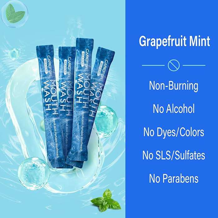 CAREFOR Mouthwash Travel Size, Portable Fresh Breath Mouthwash, Alcohol-Free, ICY Mint Flavor, Mini Pack – to Go for On-The-Go Freshness, Bulk Packets 0.41 Fl Oz (Pack of 30) - Image 3