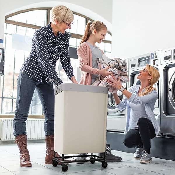 Lifewit 165L Laundry Basket with Wheels, Large Heavy Duty Commercial Rolling Laundry Hamper with Handles, Tall Steel Frame Laundry Cart for Laundry Room Bedroom Hotel Home Dorm, White - Image 2