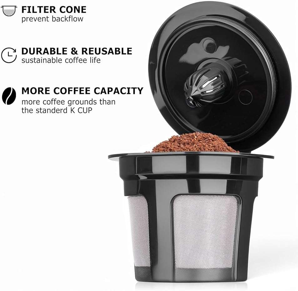 Reusable K Cups for Keurig K Elite, K Classic, K Compact, K Latte, K Duo and All 2.0 & 1.0 Coffee Makers, 2 Pack K Cup Coffee Filters - Black - Image 4