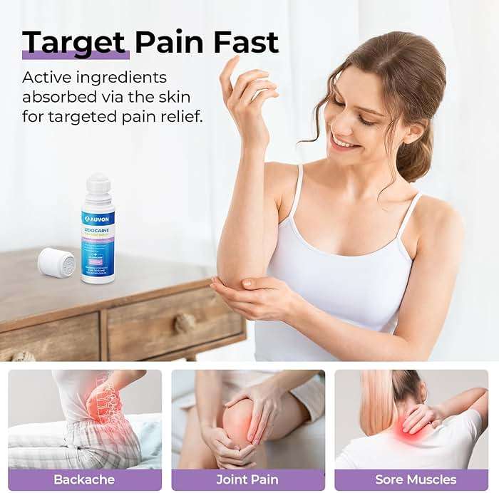 AUVON Max Strength Lidocaine Pain Relief Roll-On with Lavender Essential Oil, No Mess Applicator, Quick Absorbing to Numb & Soothe Pain Relief for Knees, Shoulders, 2.5 Oz, 2 Packs - Image 2