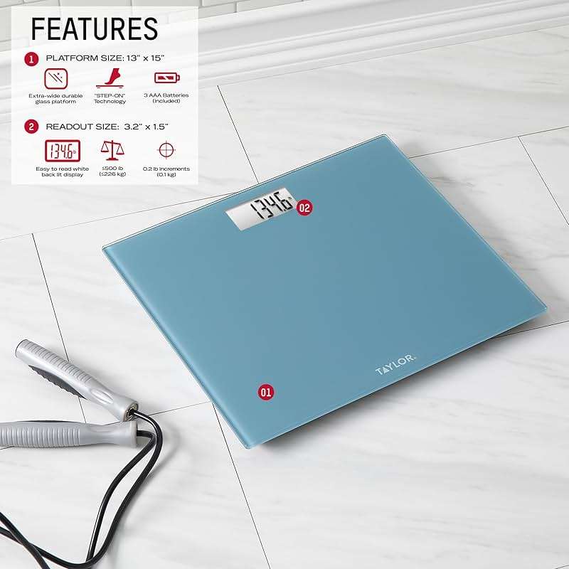 Taylor Digital Extra-Wide Extra High 500lb Capacity Bathroom Scale for Body Weight, Ultra Wide Platform, Digital Weighing Machine for People, Easy-to-Read, Slate Blue - Image 2