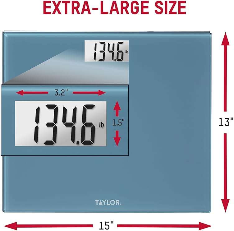 Taylor Digital Extra-Wide Extra High 500lb Capacity Bathroom Scale for Body Weight, Ultra Wide Platform, Digital Weighing Machine for People, Easy-to-Read, Slate Blue - Image 3