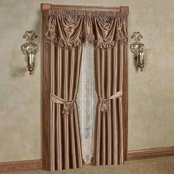 Touch of Class Portia Luxury Window Treatment | Rich Smoky Topaz | Premier Smooth Polyester Satin Elegant 2 Piece Lined Window Drapery Set with Empire Valance and 84 Inch Long Curtain Pair - Image 1