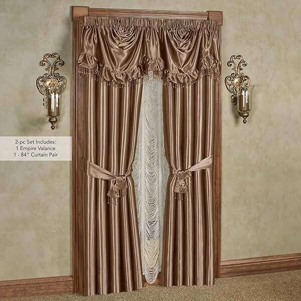 Touch of Class Portia Luxury Window Treatment | Rich Smoky Topaz | Premier Smooth Polyester Satin Elegant 2 Piece Lined Window Drapery Set with Empire Valance and 84 Inch Long Curtain Pair - Image 2