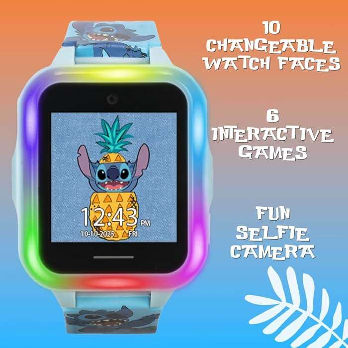 Disney Stitch Kids Interactive Smartwatch with Touchscreen, Camera, Games, Pedometer, Voice Recorder, and Alarm for Boys & Girls Aged 6+ - Blue Character Band, Multi-Color LED Light-Up Bezel - Image 6