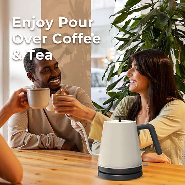 NYOTA Gooseneck Electric Kettle, 0.8L Electric Tea Kettle of 304 Stainless Steel, 1200W Quick Heating, Automatic Shut Off Coffee Kettle, Hot Water Boiler, Bone White - Image 7