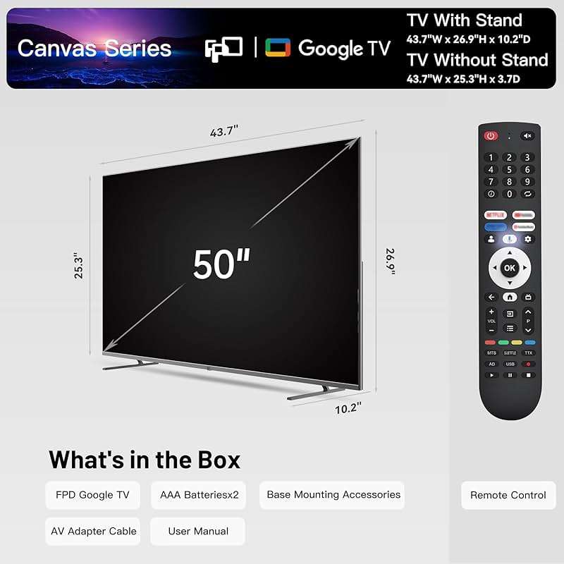 FPD 50 Inch Smart TV, 4K LED Google TV with Google Play Built-in Google Cast, HDR 10, MEMC, Voice Remote, Dolby Audio, UHD Stream Live Television (CG50-C3) - Image 7