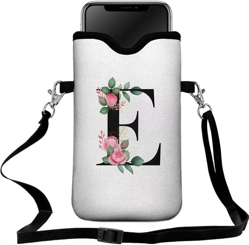 FREZORA Cell Phone Sleeves Bag Case Crossbody Neoprene Holder Lanyard Phone Pouch for Women Men 7.5 X 4.5 Inches - Letter_E - Image 1