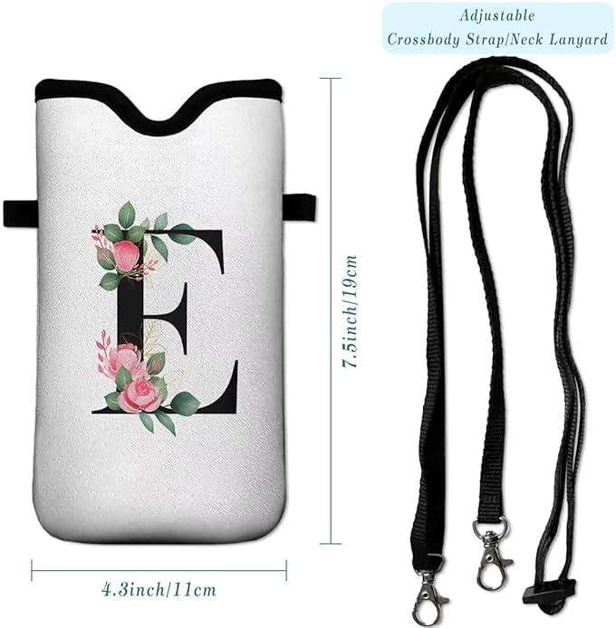 FREZORA Cell Phone Sleeves Bag Case Crossbody Neoprene Holder Lanyard Phone Pouch for Women Men 7.5 X 4.5 Inches - Letter_E - Image 4