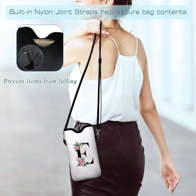 FREZORA Cell Phone Sleeves Bag Case Crossbody Neoprene Holder Lanyard Phone Pouch for Women Men 7.5 X 4.5 Inches - Letter_E - Image 5