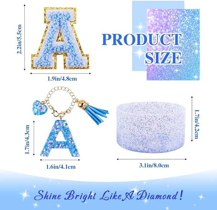 Blue Cup Accessories Set for Stanley 30OZ & 40OZ Tumbler with Handle, Letter Charms, Bow & Diamond Straw Covers, Glitter Silicone Boot, Personalized Sticker for Stanley Cup Accessories (A) - Image 3