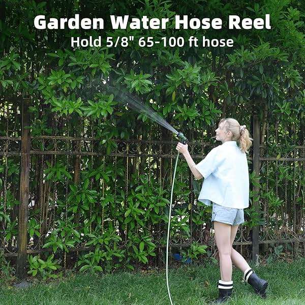 Garden Water Hose Reel Cart, Holds 65-100 Ft of 5/8 Inch, Wall Mounted Garden Hose Cart, Portable Hose Holder for Convenient Hose Storage and Watering - Image 3