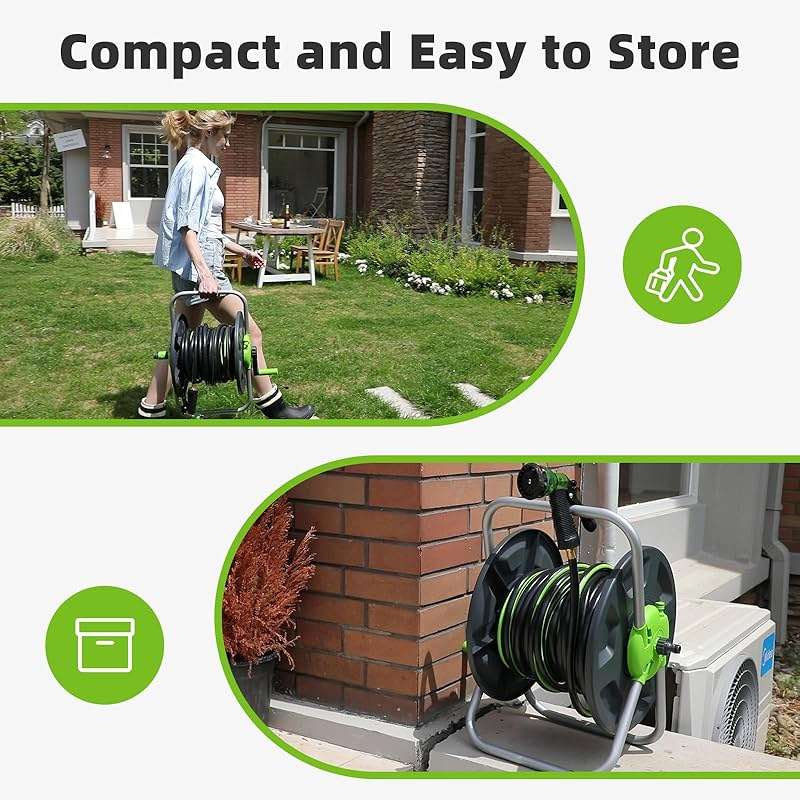 Garden Water Hose Reel Cart, Holds 65-100 Ft of 5/8 Inch, Wall Mounted Garden Hose Cart, Portable Hose Holder for Convenient Hose Storage and Watering - Image 6