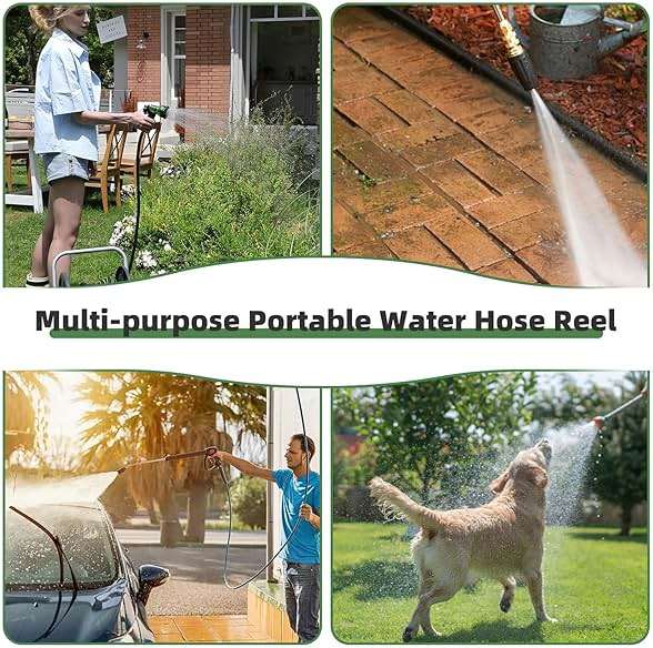 Garden Water Hose Reel Cart, Holds 65-100 Ft of 5/8 Inch, Wall Mounted Garden Hose Cart, Portable Hose Holder for Convenient Hose Storage and Watering - Image 7
