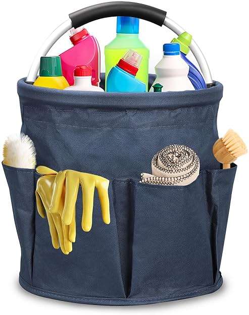 Qivine 17L Cleaning Caddy with Handle, Cleaning Supply Caddy Foldable Tool Bag Cleaning Products Organizers Portable Cleaning Bucket Organiser for Storing Towels(Blue) - Image 1