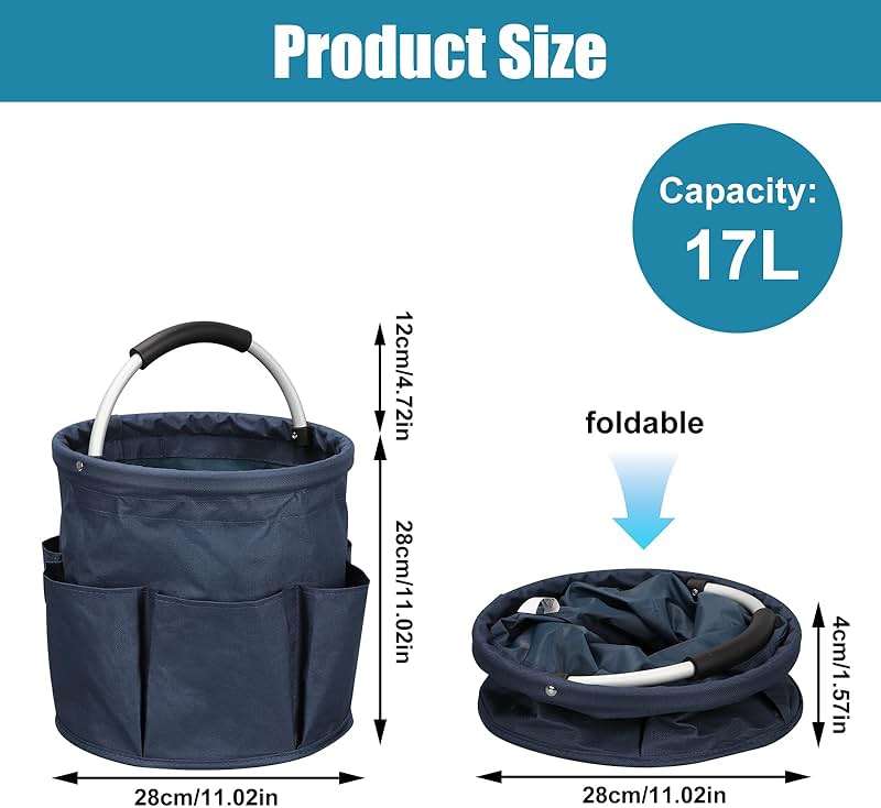 Qivine 17L Cleaning Caddy with Handle, Cleaning Supply Caddy Foldable Tool Bag Cleaning Products Organizers Portable Cleaning Bucket Organiser for Storing Towels(Blue) - Image 2