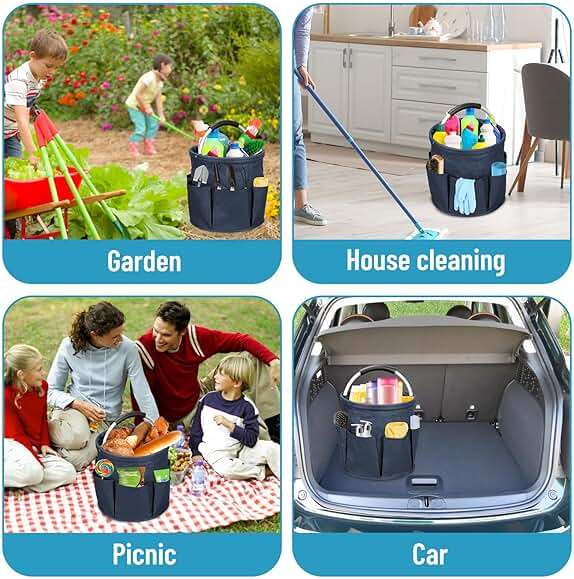 Qivine 17L Cleaning Caddy with Handle, Cleaning Supply Caddy Foldable Tool Bag Cleaning Products Organizers Portable Cleaning Bucket Organiser for Storing Towels(Blue) - Image 6