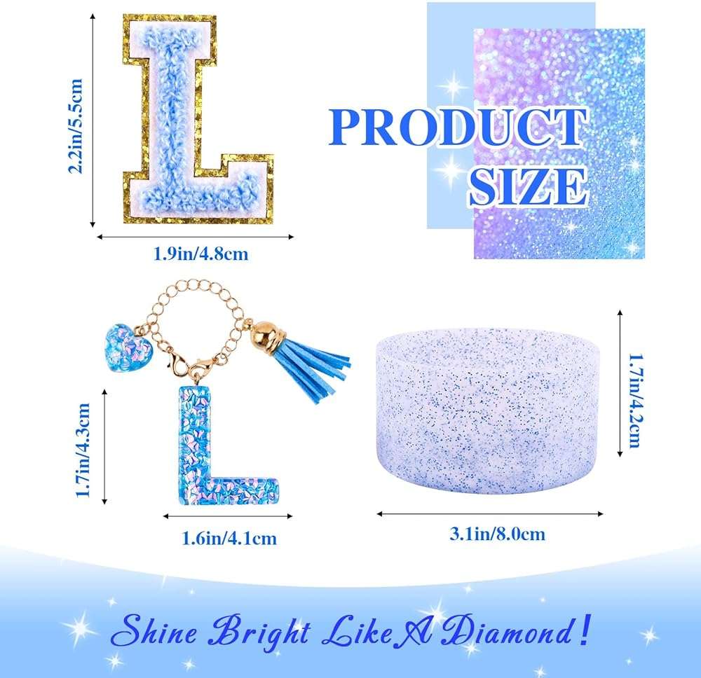 Blue Cup Accessories Set for Stanley 30OZ & 40OZ Tumbler with Handle, Letter Charms, Bow & Diamond Straw Covers, Glitter Silicone Boot, Personalized Sticker for Stanley Cup Accessories (L) - Image 3