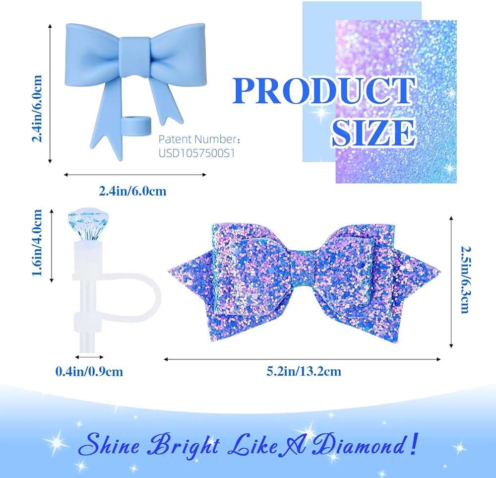 Blue Cup Accessories Set for Stanley 30OZ & 40OZ Tumbler with Handle, Letter Charms, Bow & Diamond Straw Covers, Glitter Silicone Boot, Personalized Sticker for Stanley Cup Accessories (L) - Image 4