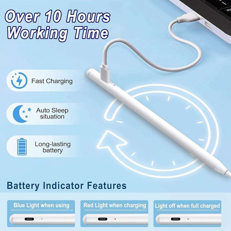 Stylus Pen for iPad Apple: Fast Charge for iPad Pencil Apple Pen with Palm Rejection Tilt Sensitivity - Pen for iPad 10/9/8/7/6, iPad Pro 12.9"/11"/13" M4, iPad mini 6/5, iPad Air 5/4/3/11"-13" M2 - Image 2