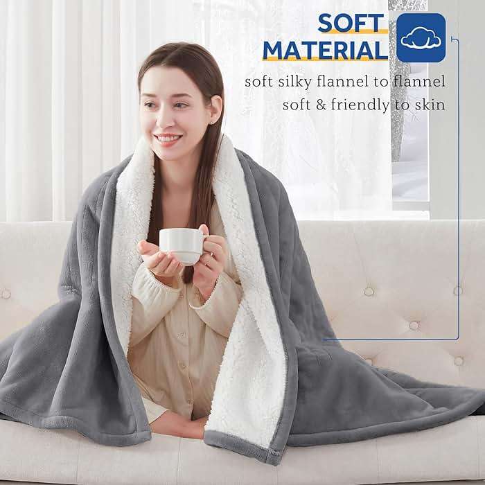 Sealy Electric Blanket King Size, Flannel & Sherpa Heated Blanket with 10 Heating Levels & 1-12 Hours Auto Shut Off, Fast Heating Warming Blanket, Machine Washable, Light Grey, 100 x 90 Inch - Image 6