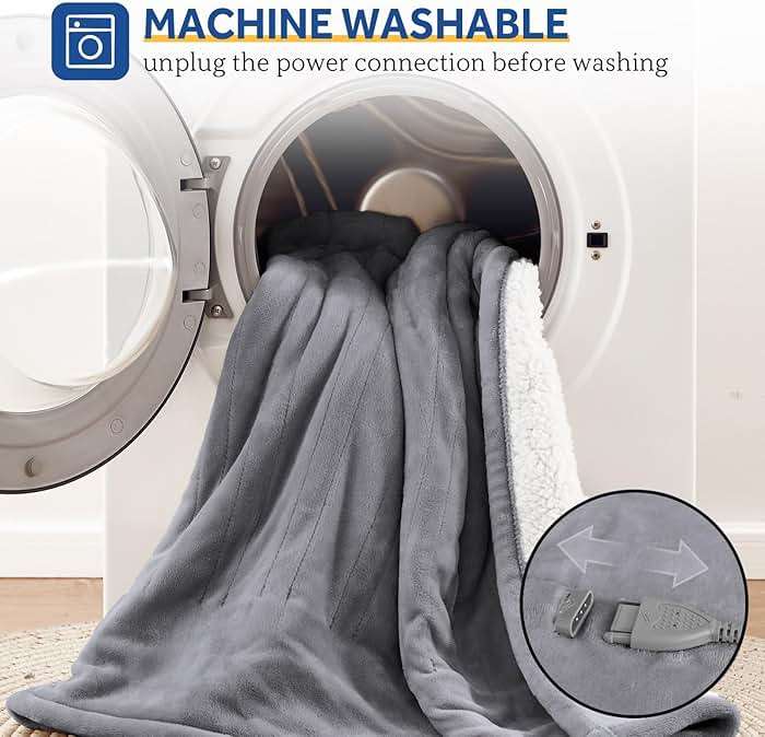 Sealy Electric Blanket King Size, Flannel & Sherpa Heated Blanket with 10 Heating Levels & 1-12 Hours Auto Shut Off, Fast Heating Warming Blanket, Machine Washable, Light Grey, 100 x 90 Inch - Image 8