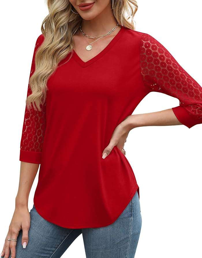 XIEERDUO 3/4 Length Sleeve Womens Tops V-Neck Lace Tunic Tops Business Casual Outfits Work Blouses Dressy 2026 - Image 2