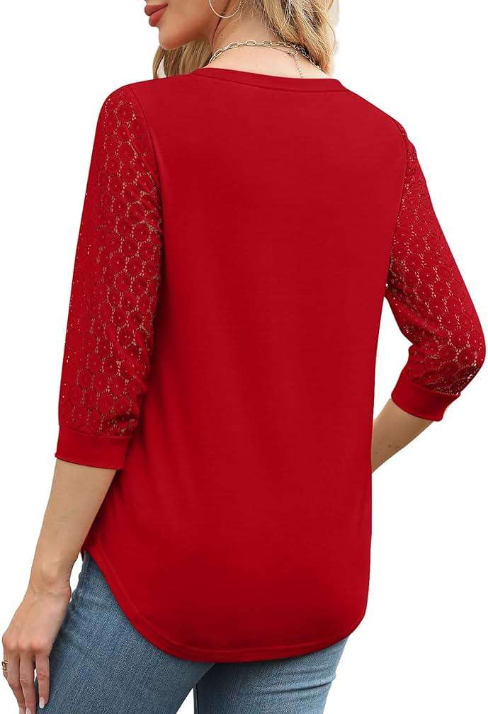 XIEERDUO 3/4 Length Sleeve Womens Tops V-Neck Lace Tunic Tops Business Casual Outfits Work Blouses Dressy 2026 - Image 3