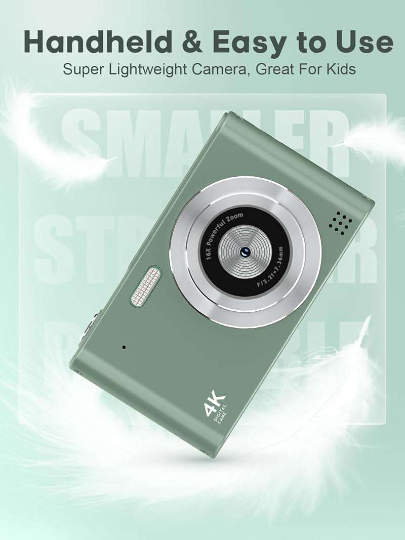 Digital Camera - 1080P Vlog Camera, 44MP Compact, 16X Zoom, Anti-Shake, Green Gift for Kids - Image 3
