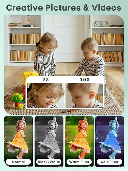 Digital Camera - 1080P Vlog Camera, 44MP Compact, 16X Zoom, Anti-Shake, Green Gift for Kids - Image 4
