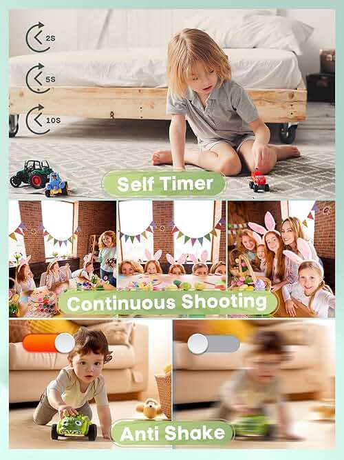 Digital Camera - 1080P Vlog Camera, 44MP Compact, 16X Zoom, Anti-Shake, Green Gift for Kids - Image 5