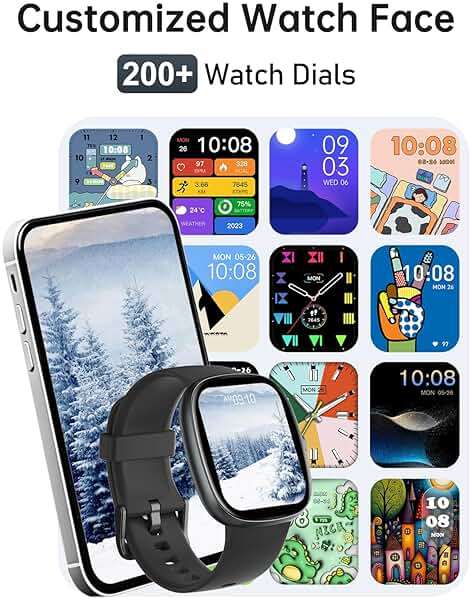 HUAKUA Smart Watches for Women Men Compatible with iPhone/Android Phones Answer/Make Calls, 1,85" HD Fitness Tracker with Heart Rate/Sleep Monitor Pedometer for Walking Running, Waterproof, Black - Image 4