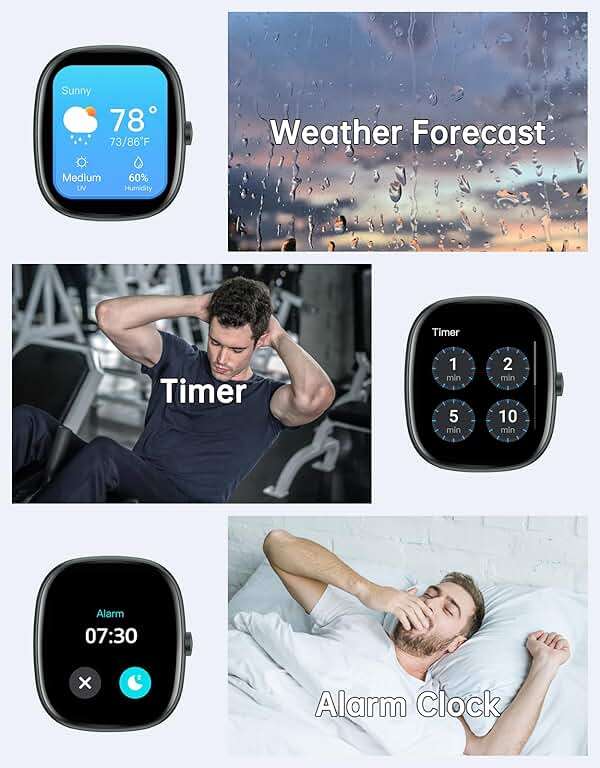 HUAKUA Smart Watches for Women Men Compatible with iPhone/Android Phones Answer/Make Calls, 1,85" HD Fitness Tracker with Heart Rate/Sleep Monitor Pedometer for Walking Running, Waterproof, Black - Image 6